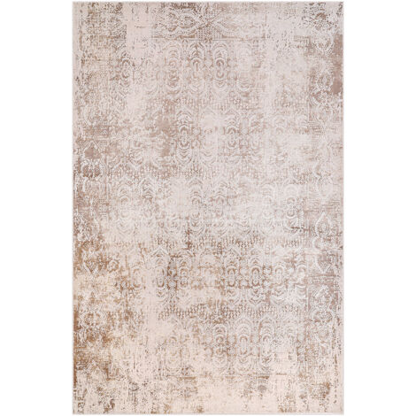 Grand Tapis Vintage Noué Main 285x190 Cm – Motif Oriental, Laine Grise, Aspect Usé Moderne