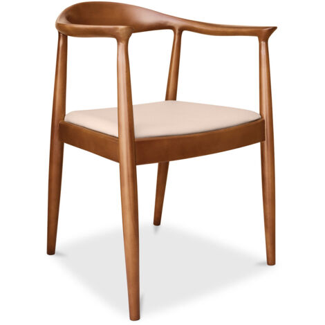 Chaise à manger - Style scandinave - Bois et cuir - Nalan Ivoire (1/5)