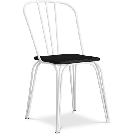 Chaise de salle à manger - Style industriel - Bois et métal - Lillor Blanc (1/5)
