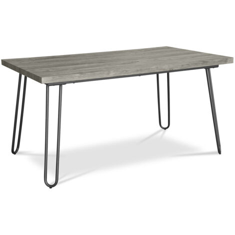 Privatefloor – Table de salle à manger rectangulaire 150cm – Bois et métal – Pieds en épingle gris – Style industriel moderne (1/4)
