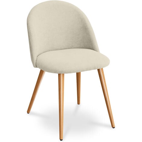 Chaise de salle à manger - Tapissée en tissu - Style scandinave - Evelyne Beige - Métal finition effet bois, Tissu, Bois