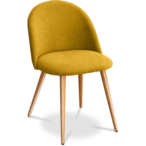 Chaise de salle à manger - Tapissée en tissu - Style scandinave - Evelyne Beige - Métal finition effet bois, Tissu, Bois