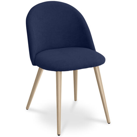 Chaise de salle à manger - Tapissée en tissu - Style scandinave - Evelyne Bleu foncé (1/5)