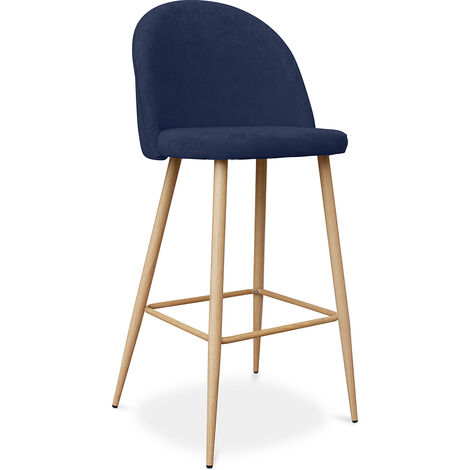 Chaise de bar style scandinave aspect noyer avec assise en tissu crème