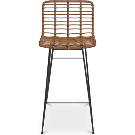 Tabouret de bar en rotin avec dossier - Boho Bali Design - 75cm - Catori Noir