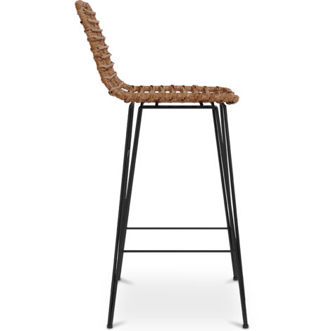 Tabouret de bar en rotin avec dossier - Boho Bali Design - 75cm - Catori Noir
