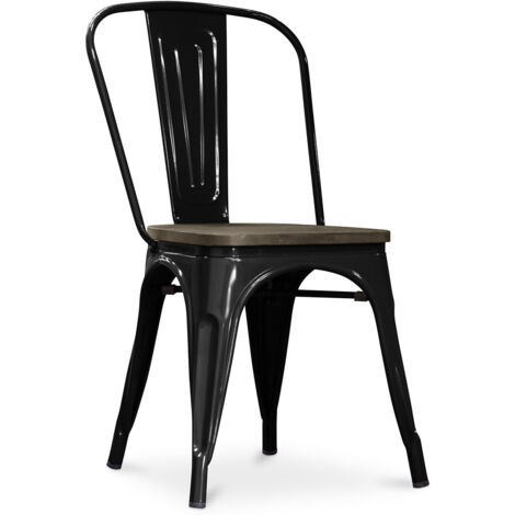 Chaise de salle à manger - Design industriel - Acier et bois - Nouvelle édition - Stylix Noir (1/5)