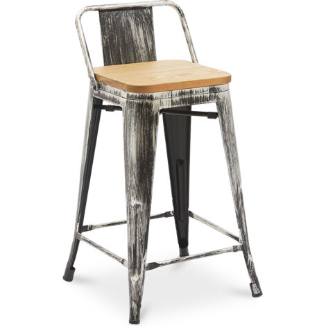 Privatefloor – Tabouret de bar avec dossier – Acier robuste et bois clair – Hauteur d'assise 60 cm – Design industriel pour intérieur moderne (1/5)