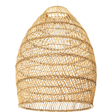 Privatefloor – Lampe de plafond en rotin 50cm – Suspension Boho Bali en bois naturel – Abat-jour décoratif pour intérieur – Éclairage chaleureux