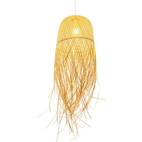 Lampe De Table En Bambou Tressé Style Boho - 46 Cm, Abat-jour Ovale, Culot E27