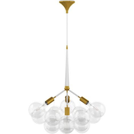 Lustre de plafond en boules de verre - Suspension design - 12 globes -  Glaub Blanc - Verre, Métal