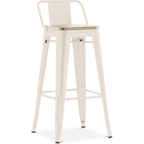 Tabouret de bar avec dossier - Design industriel - Bois et acier - 76cm - Nouvelle édition - Stylix Crème (1/5)