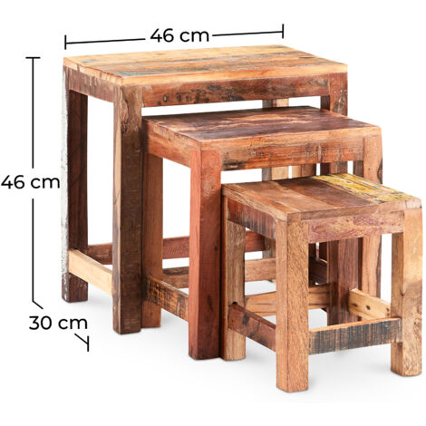 Set De 3 Tables D'appoint - Bois Massif Recyclé Laqué (Multicolore) - Inspiration Ethnique - Nature Of Spirit #119