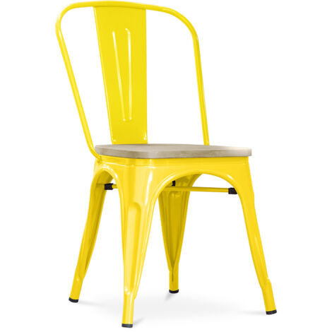 Chaise de salle à manger - Design industriel - Acier et bois - Nouvelle édition - Stylix Jaune (1/5)