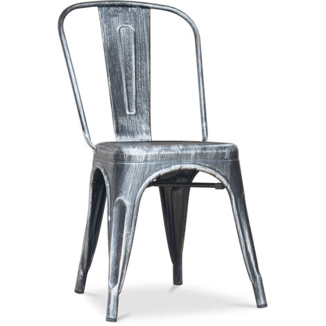 Chaise de salle à manger industrielle en acier – Finition brillante – Capacité 150kg – Dimensions 44x47x85.5cm – Pour cuisine et restaurant – Tolix Style