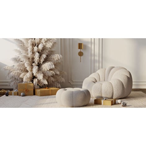 Fauteuil avec ottoman tapissé - Bouclé blanc - Rubi Blanc