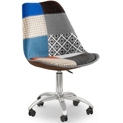 Privatefloor – Chaise de bureau pivotante – Tissu patchwork multicolore – Dos haut pour soutien lombaire – Réglage hauteur à gaz – Structure métallique robuste (1/5)