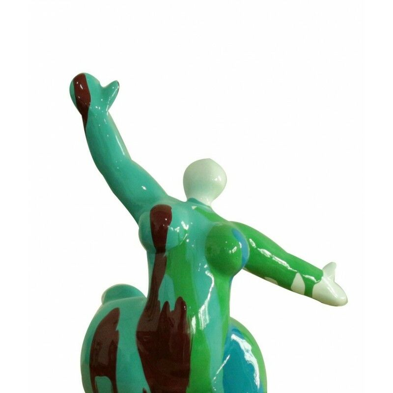 Statue femme debout figurine décoration bleue et multicolore - objet design  moderne