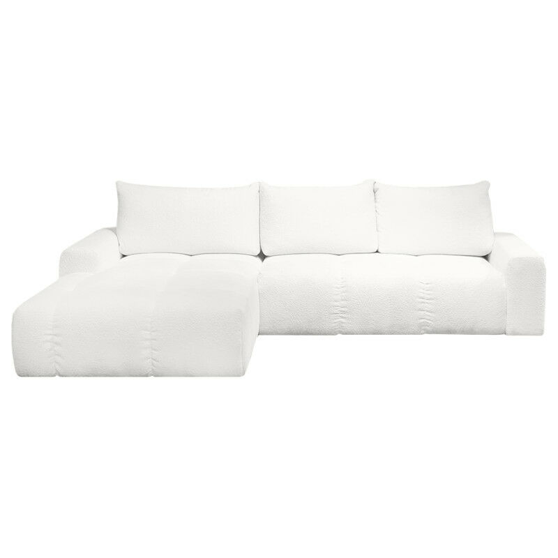 Canapé d'angle à gauche convertible en tissu bouclettes blanc - FIORINA