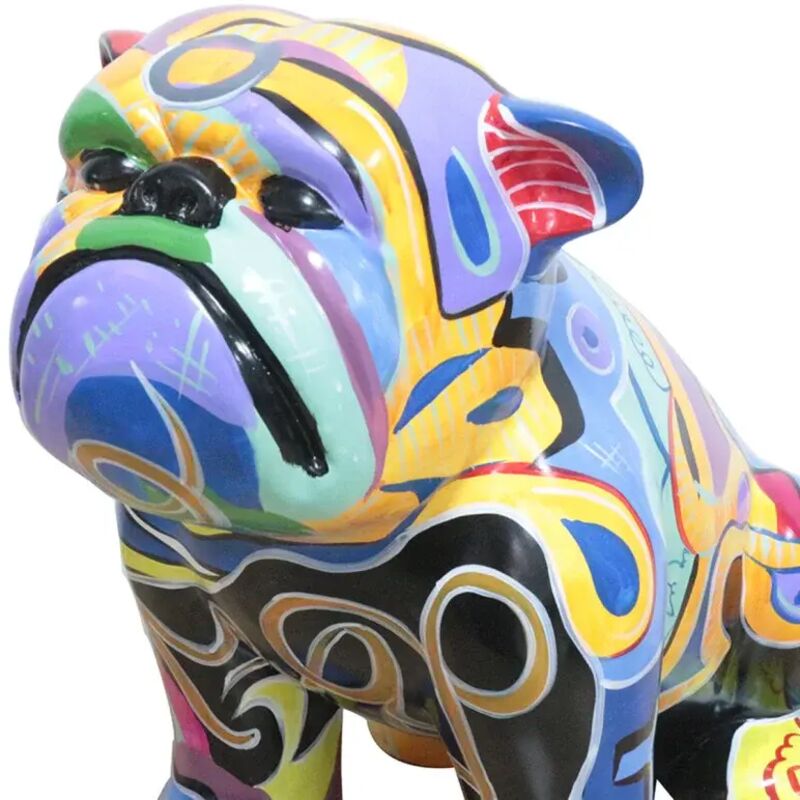 Animaux | Statue en résine d'un chien Bouledogue français XXL Rayures Gold/Silver | Déco et Artisanat