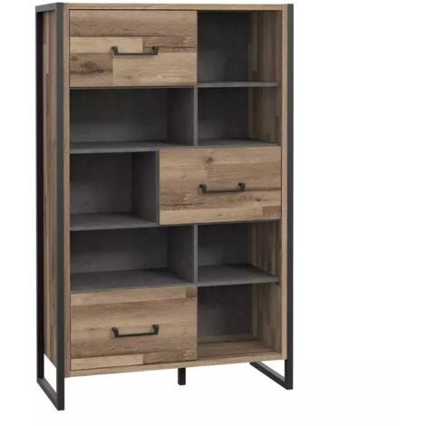 Bibliothèque asymétrique 3 portes décor bois recyclé et métal - APACHE (1/5)