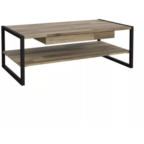 Table basse 110 cm 1 tiroir décor bois recyclé et métal noir - APACHE (1/5)