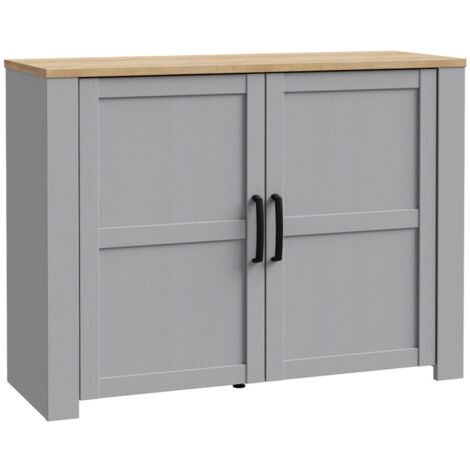 Buffet L116 cm décor chêne et gris clair avec poignées noir - ANTIBES (1/5)