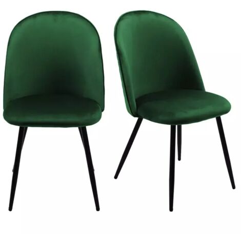 Lot 2 chaises capitonnées velours vert foncé avec pieds métal - FARY (1/5)
