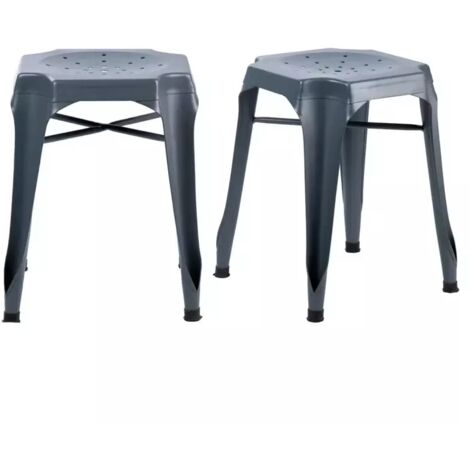 Lot 2 tabourets métal gris avec perforations sur l'assise - METALICA (1/5)