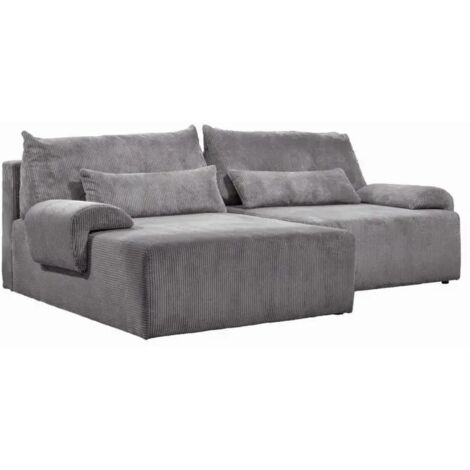 Canapé d'angle réversible et convertible velours côtelé gris - LESTER (1/5)
