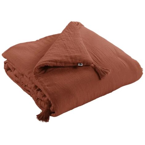 Édredon 150 x 150 cm gaze de coton terracotta avec 4 pompons - PEPA