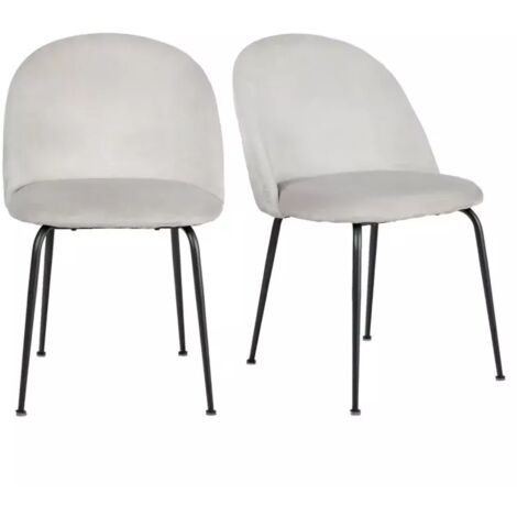 Lot de 2 chaises velours gris capitonnée et pieds métal noir - FARA (1/5)