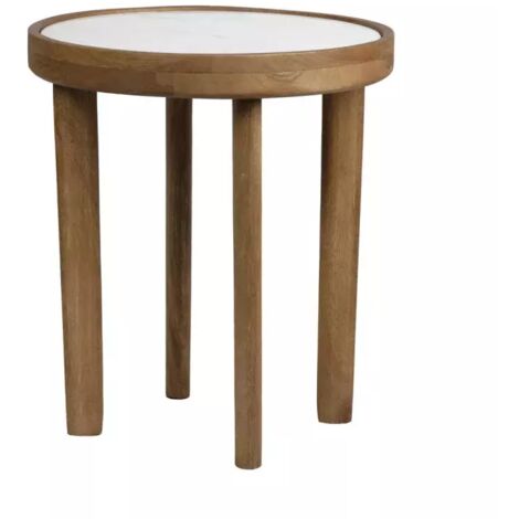 Table d'appoint ronde D. 40 cm en bois de manguier et marbre - AVRIL (1/5)
