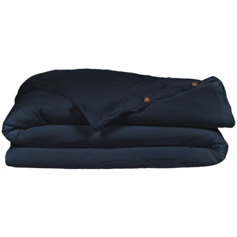 Housse de couette gaze de coton double 220 x 240 cm bleu nuit - PEPA 3