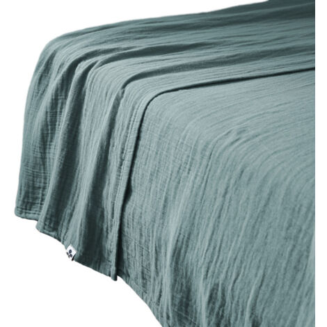 Drap plat 240 x 300 cm en double gaze de coton bleu canard - PEPA (1/4)