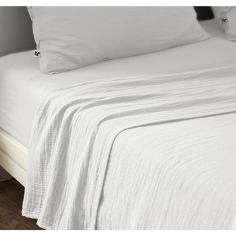 Drap housse 180 x 200 x 30 cm double gaze de coton blanc - PEPA 4