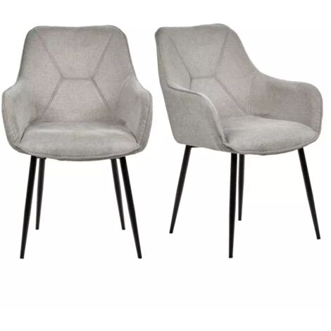 Lot de 2 chaises avec accoudoirs tissu gris clair pieds métal - THEO (1/5)