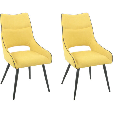 Lot de 2 chaises en lin jaune avec passepoil et pieds métal - ANAIS 2 (1/5)