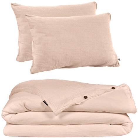 Parure de lit 240 x 260 cm en double gaze de coton rose - PEPA 2 (1/5)