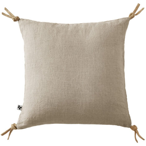 Coussin 45 x 45 cm en lin lavé sable avec 4 nouettes en jute - LUISA (1/5)