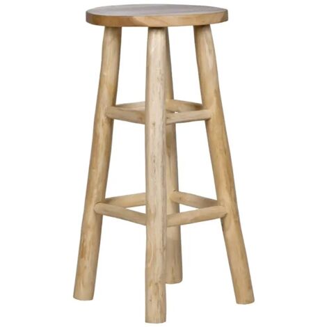 Tabouret haut H.75 cm en bois de teck avec repose pieds - FELICIA (1/5)