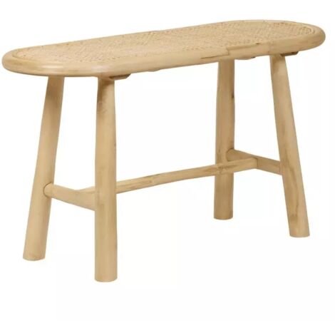Banc / Bout de lit en teck massif avec cannage rotin L. 80 cm - BRUNO (1/5)
