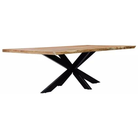 Table haute 220x100 cm en bois d'acacia massif – Pied central croix en métal noir – Accueille jusqu'à 8 convives – Design organique – Meubletmoi