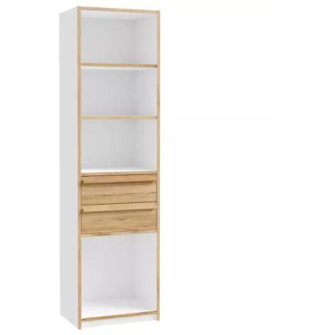 Colonne / Bibliothèque L. 59 cm 2 tiroirs décor blanc et chêne - CONAN (1/5)