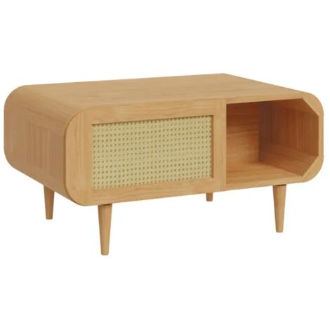 Table basse L. 100 cm décor chêne cannage rotin pieds en bois - VIVIAN (1/5)