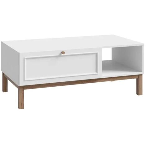 Table basse L. 110 cm décor gris et chêne avec poignée en bois - UDINE (1/5)