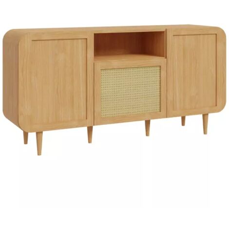 Buffet L. 160 cm décor chêne cannage rotin et pieds en bois - VIVIAN (1/5)