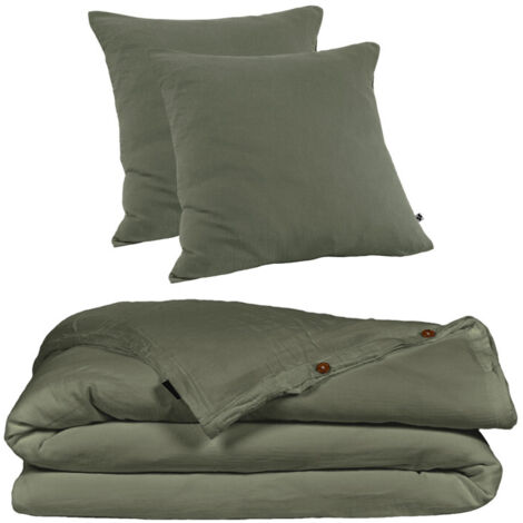 Parure de lit 220 x 240 cm en double gaze de coton vert - PEPA 3 (1/5)