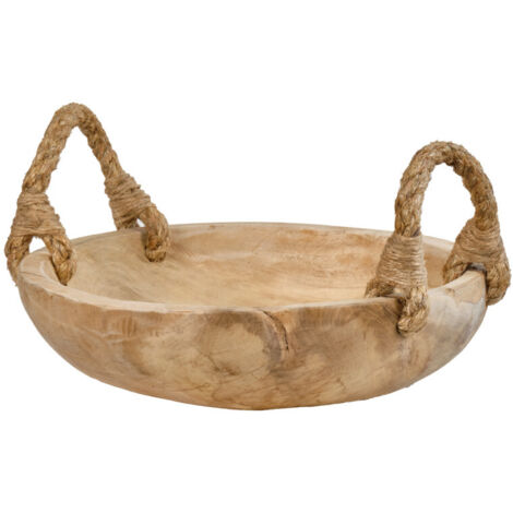 Grand bol 38 cm en bois de teck avec anses en corde de jute - ALAMO 02 (1/5)