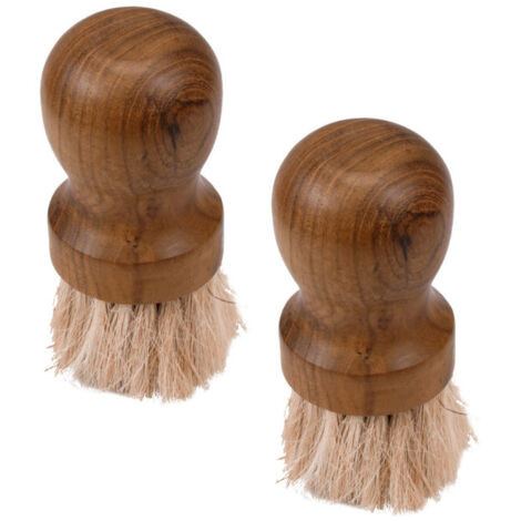 Lot 2 mini brosses en bois de teck & poils de vache clairs - MAGGIE 01 (1/5)